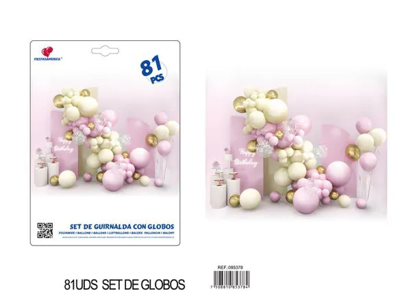 Set de cadena de globos color rosa, 81 piezas