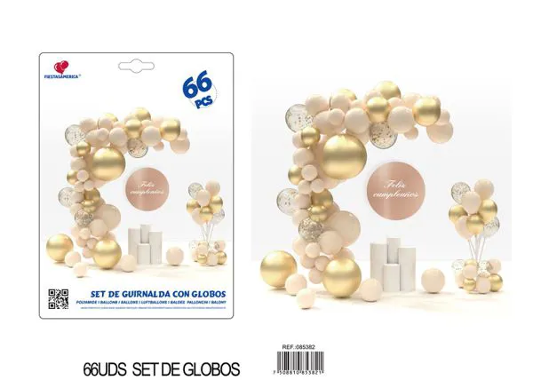 Set de cadena de globos color dorado, 66 piezas