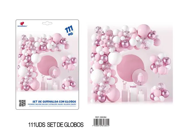 Set de cadena de globos color rosa, 111 piezas