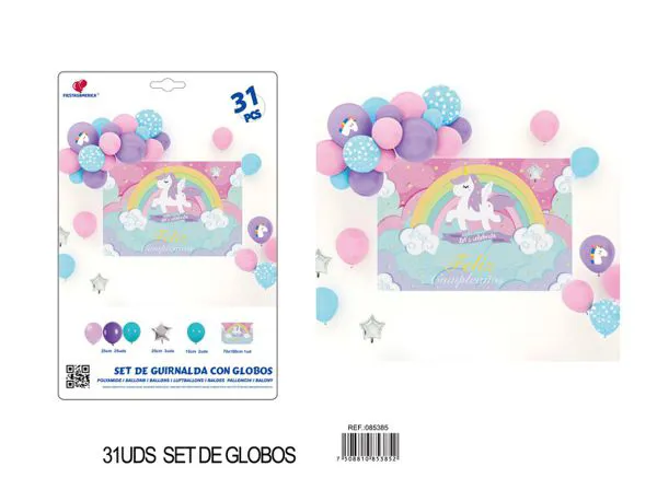 Set de cadena de globos color arcoíris, 31 piezas