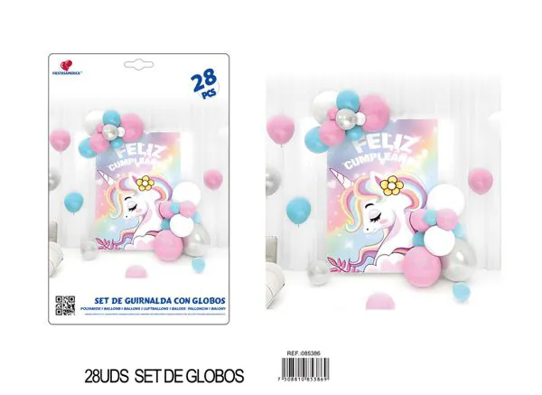 Set de cadena de globos color arcoíris, 28 piezas