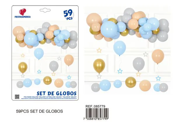 Cadena de globos gris y azul, 55 piezas