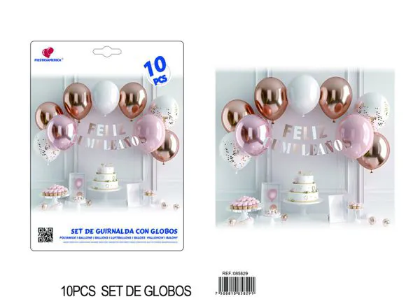 Cadena de globos color rosa, 10 piezas