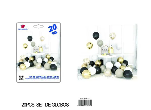 Set de globos negro y dorado, 20 piezas