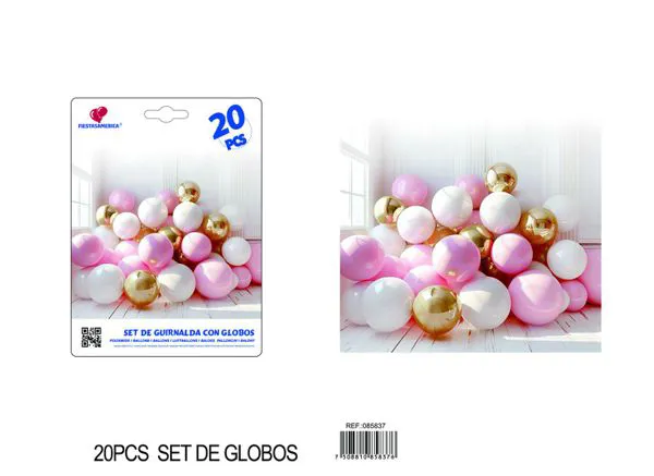 Set de globos rosa y dorado, 20 piezas