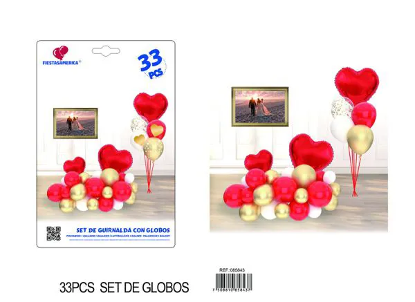 Set de globos de corazón color rojo, 33 piezas