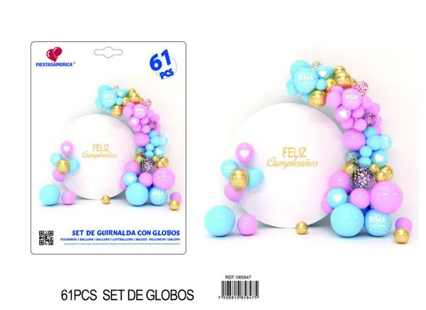 Set grande de cadena de globos rosa y azul, 61 piezas