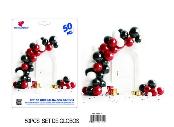 Set de cadena de globos negro y rojo, 50 piezas