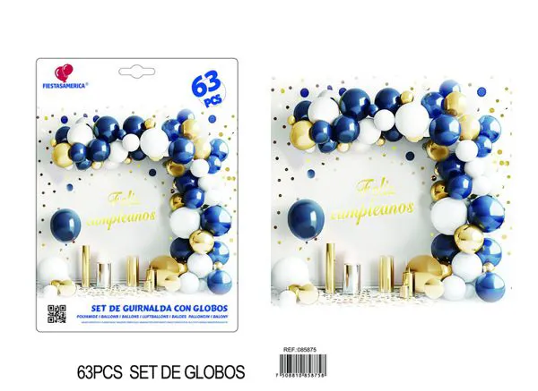 Set de cadena de globos azul y blanco, 63 piezas