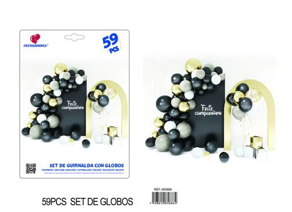 Set de cadena de globos negro y dorado, 59 piezas