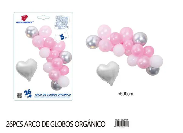 Set pequeño de cadena de globos de corazón rosa y blanco, 26 piezas