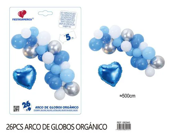Set pequeño de cadena de globos de corazón azul y blanco, 26 piezas
