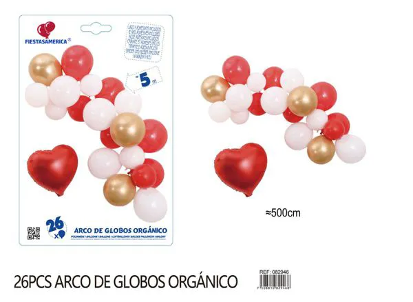 Set pequeño de cadena de globos de corazón rojo y blanco, 26 piezas