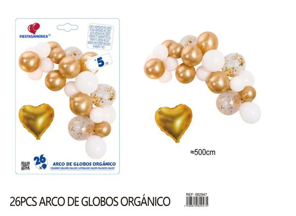 Set pequeño de cadena de globos de corazón dorado y blanco, 26 piezas