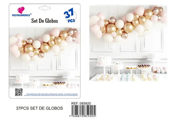 Set de cadena de globos dorado y rosa, 37 piezas