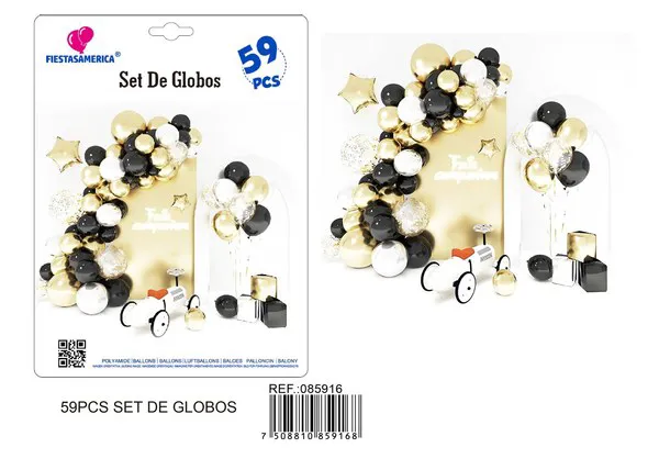Set de cadena de globos negro y dorado, 59 piezas