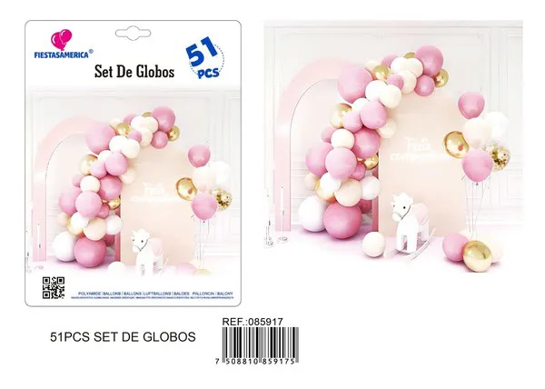 Set de cadena de globos dorado y rosa, 51 piezas