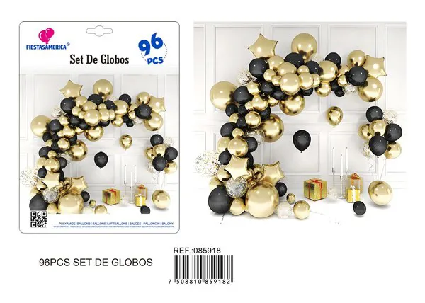 Set de cadena de globos negro y dorado, 96 piezas
