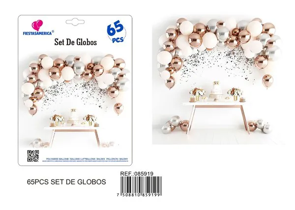 Set de cadena de globos dorado y rosa, 65 piezas