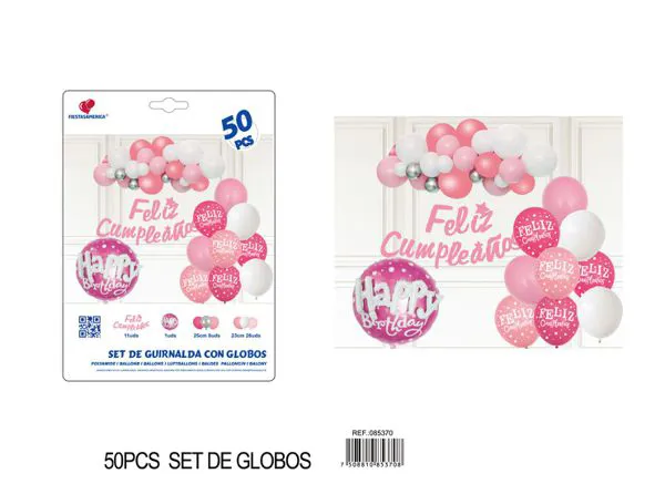 Set de cadena de globos color rosa, 50 piezas
