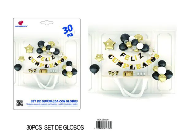 Cadena de globos negro y dorado, 30 piezas