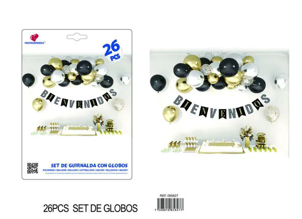 Cadena de globos negro y dorado, 26 piezas