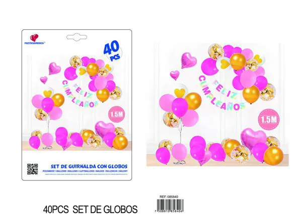 Cadena de globos rosa y dorado, 40 piezas