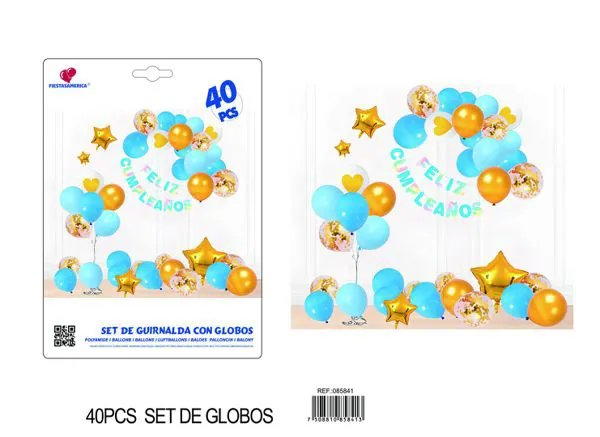 Cadena de globos azul y dorado, 40 piezas
