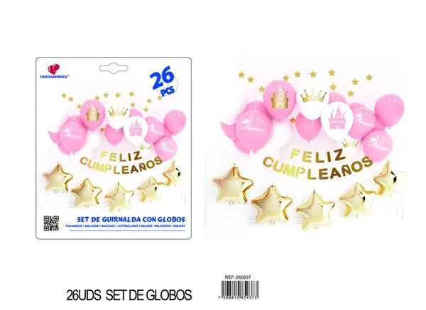 Cadena de globos color rosa, 26 piezas