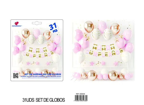 Set de globos rosa y dorado, 31 piezas