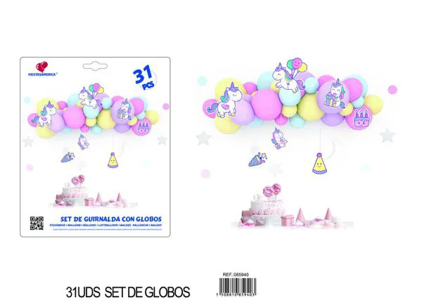 Set de cadena de globos color macaron con calcomanías de caricatura, 31 piezas