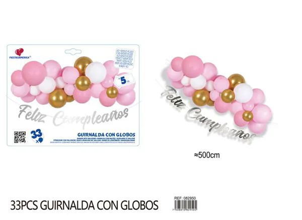 Set de cadena de globos color rosa, 33 piezas