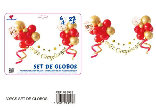 Set de cadena de globos largos modeladores, rojo con dorado, 31 piezas