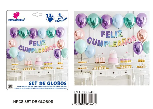 Cadena de globos metálicos, multicolor, 14 piezas