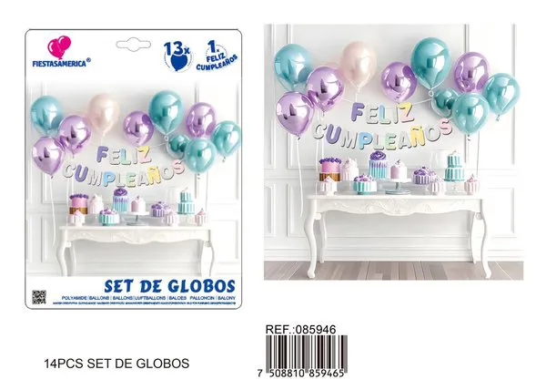 Cadena de globos metálicos, multicolor, 12 piezas