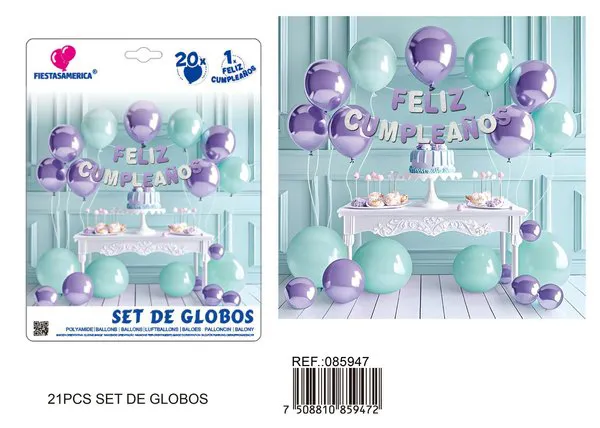 Cadena de globos metálicos, multicolor, 21 piezas