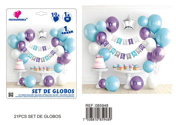 Cadena de globos metálicos, multicolor, 21 piezas