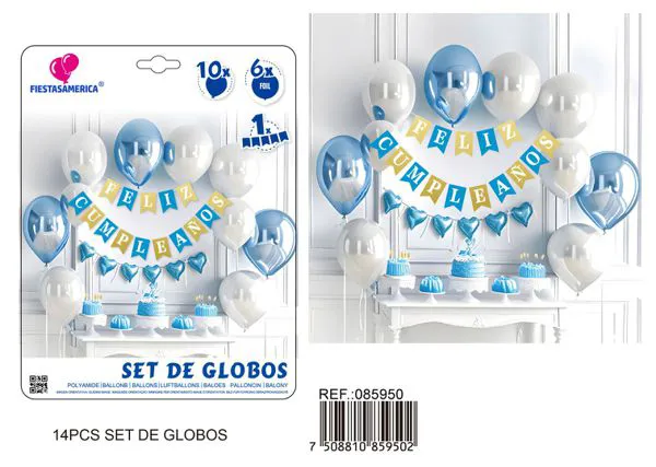 Cadena de globos, azul con plateado, 17 piezas