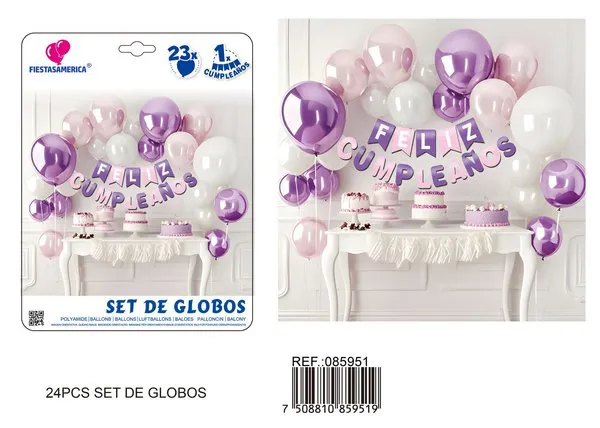 Cadena de globos, morado con rosa, 24 piezas