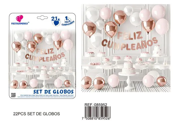 Cadena de globos, rosa con blanco, 22 piezas