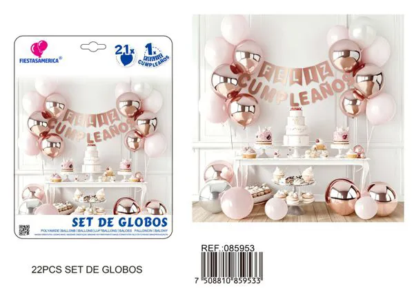 Cadena de globos, color rosa, 22 piezas