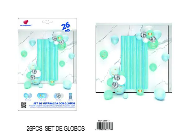 Set de cortina metálica de lluvia y cadena de globos, color azul, 26 piezas