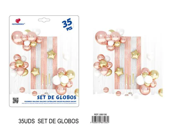 Set de cortina metálica de lluvia y globos, oro rosa, 35 piezas