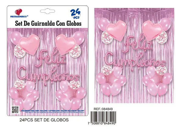 Set de cortina metálica de lluvia, color rosa, 24 piezas