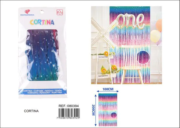 Cortina metálica de lluvia 1x2 m, degradado color macaron con estrellas, grosor 1.6