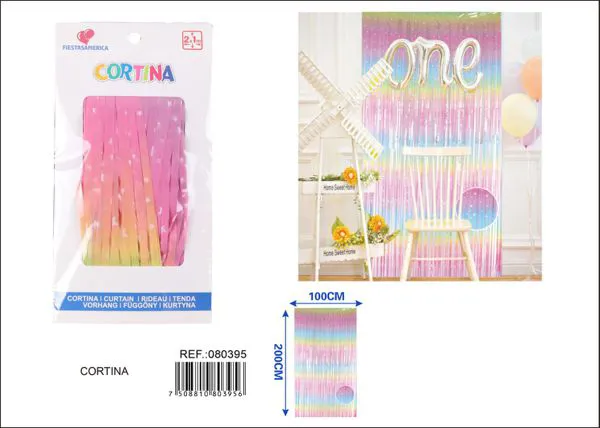 Cortina metálica de lluvia 1x2 m, degradado color macaron con estrellas, grosor 1.6