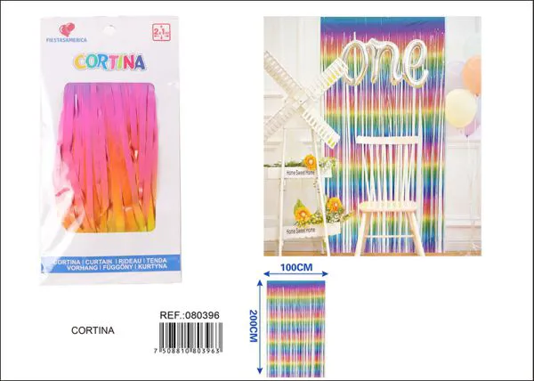 Cortina metálica de lluvia brillante 1x2 m, degradado, grosor 1.6