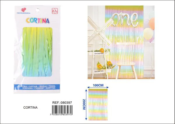 Cortina metálica de lluvia brillante 1x2 m, degradado, grosor 1.6