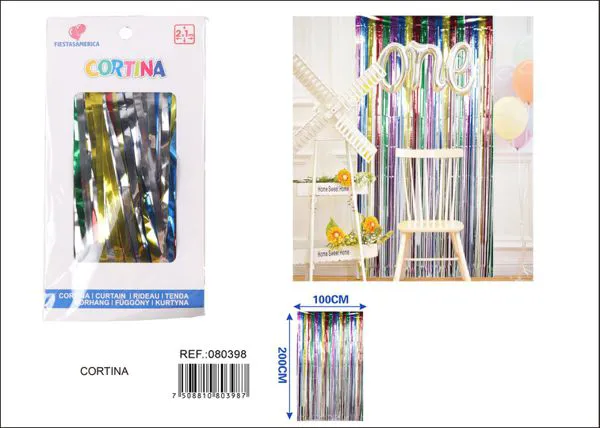 Cortina metálica de lluvia brillante 1x2 m, multicolor arcoíris, grosor 1.6