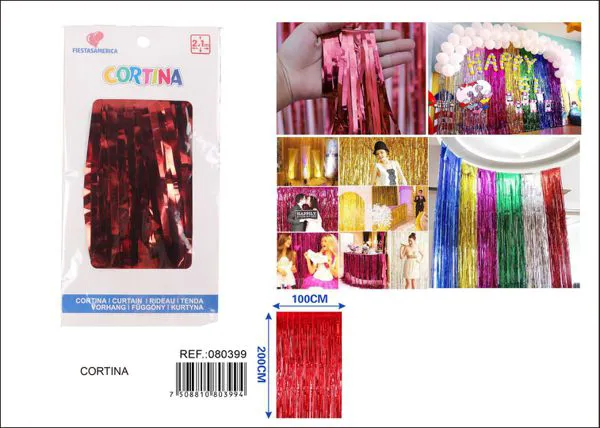 Cortina metálica de lluvia brillante 1x2 m, rojo, grosor 1.6